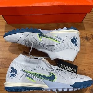 NEW NIKE SUPERFLY 8 ACADEMY TURF SOCCER CLEATS GREY/DK MARINA BLUE M 8 / W 9.5